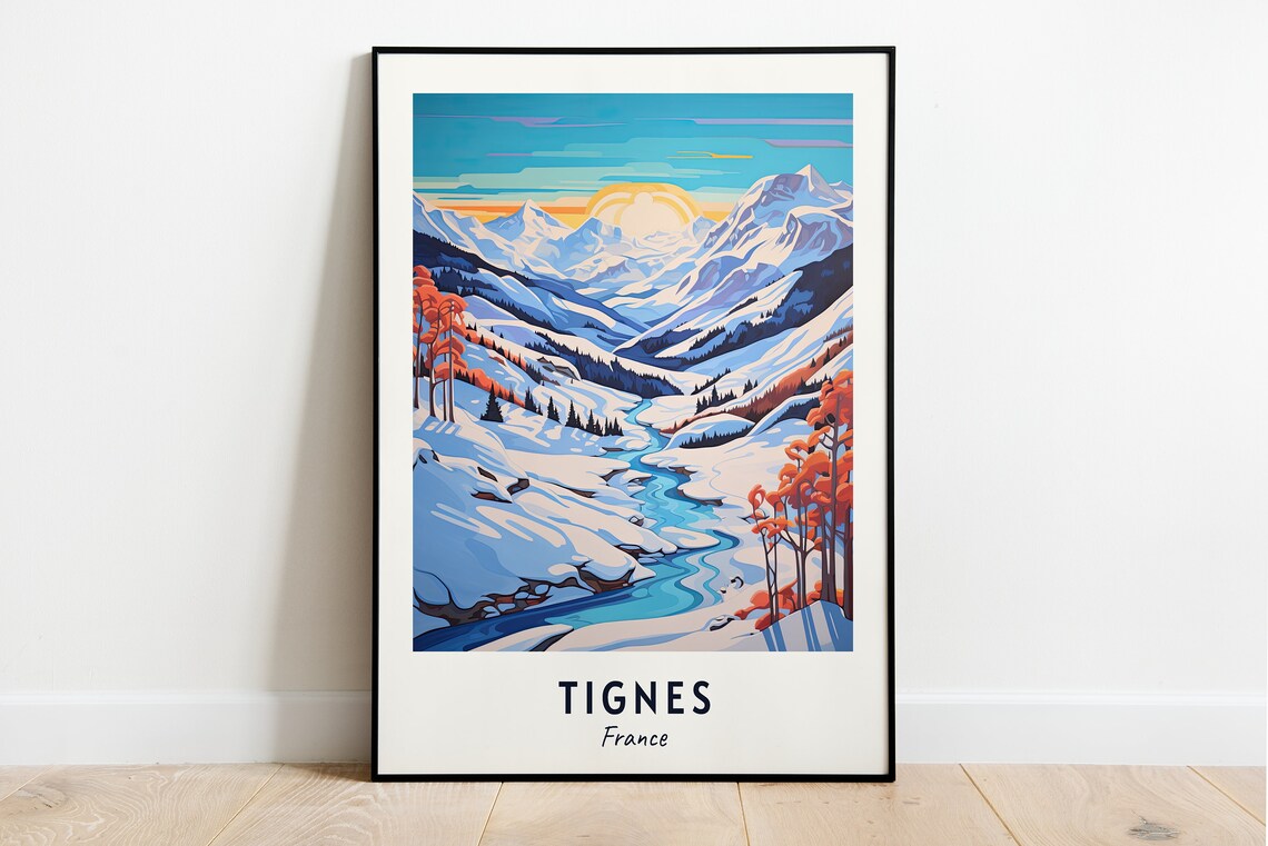 Tignes France Snowy Alpine Valley Ski Mountain Morning Scene Poster