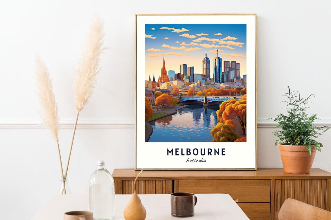 Melbourne Australia Skyline Yarra River Bridge Golden Poster - Image 2