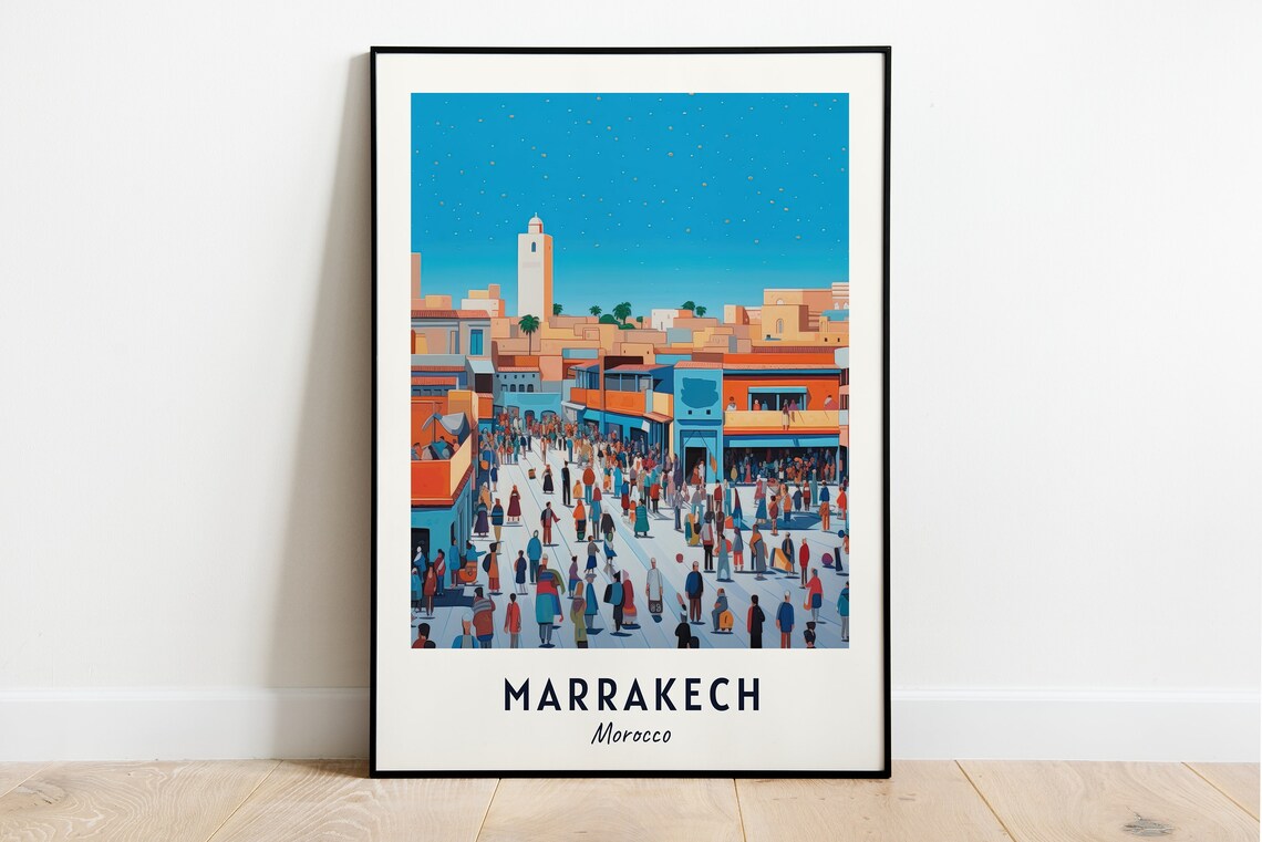 Jemaa El Fnaa Square Travel Poster, Marrakech Morocco