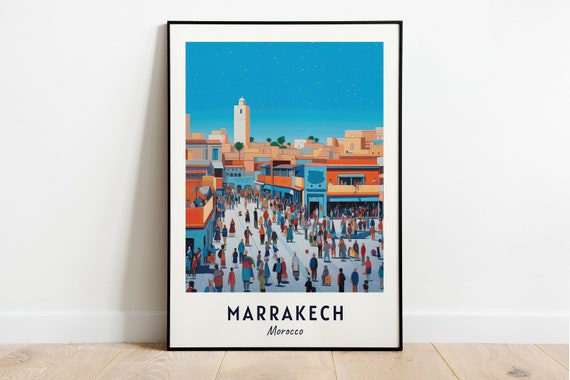 Jemaa El Fnaa Square Travel Poster, Marrakech Morocco