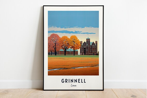 Grinnell Iowa Autumn Campus Golden Trees Brick College Hall Poster
