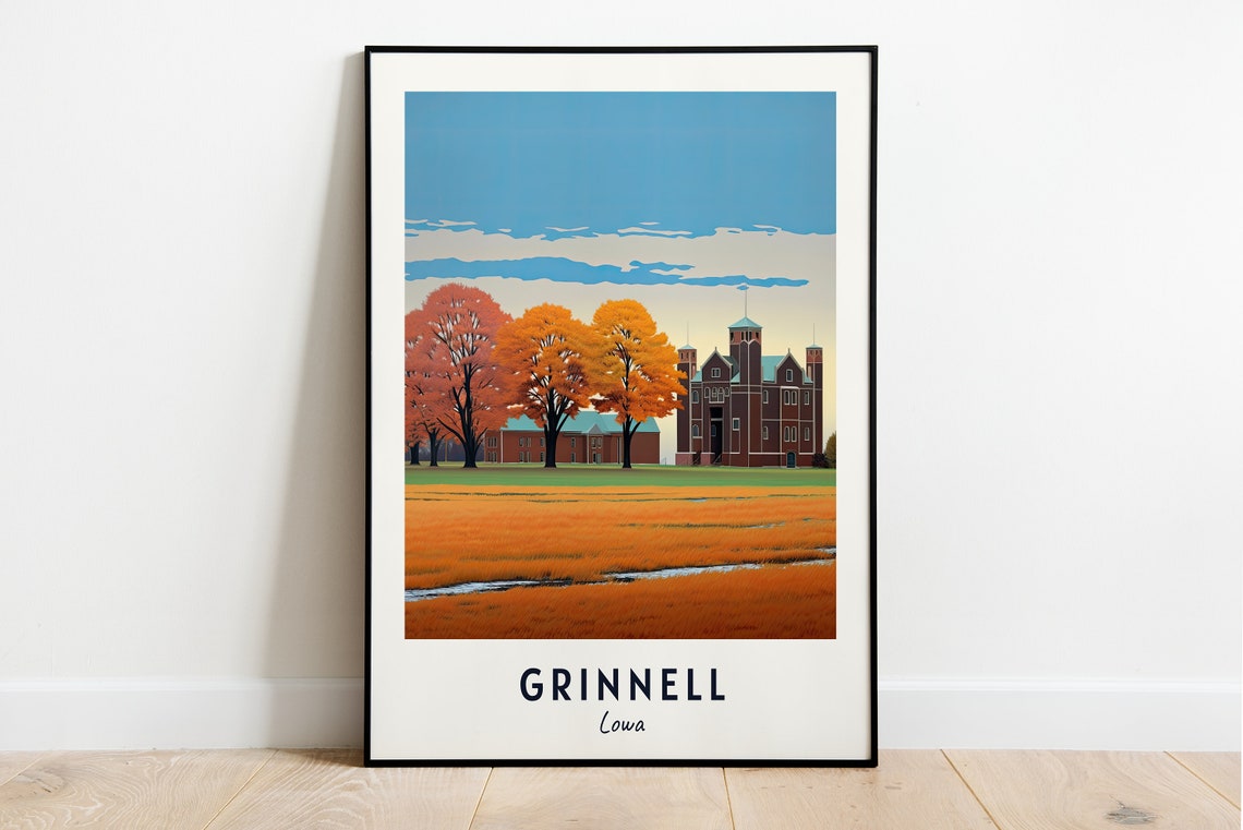 Grinnell Travel Print Wall Art Grinnell Lowa City Print Grinnell Travel Gift Grinnell City Poster Travel Gift