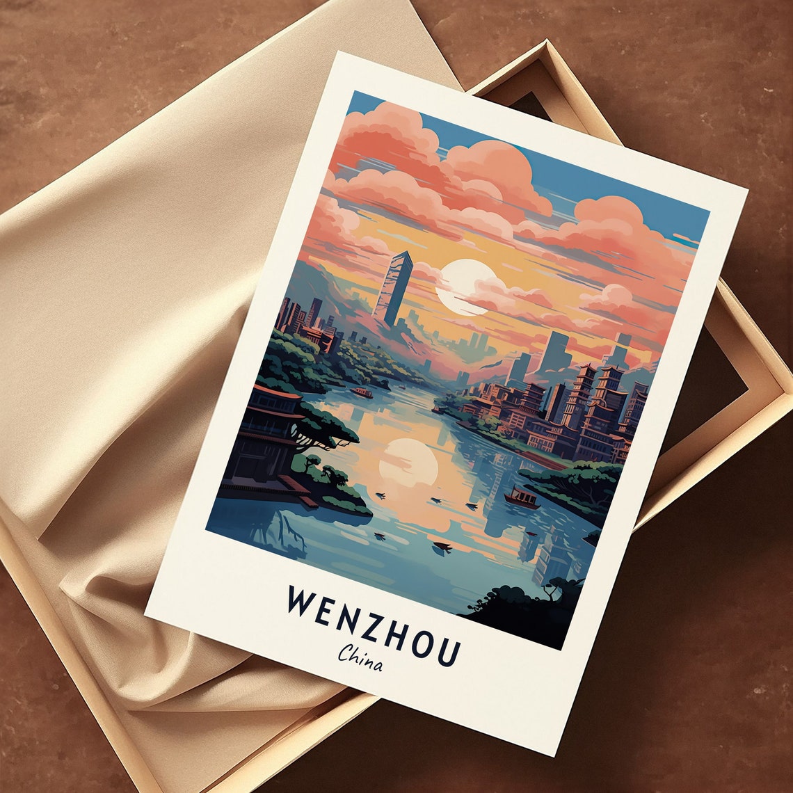 Wenzhou Travel Print Wall Art Wenzhou China City Print Wenzhou Travel Gift Wenzhou City Poster Travel Gift Wall Art - Image 3