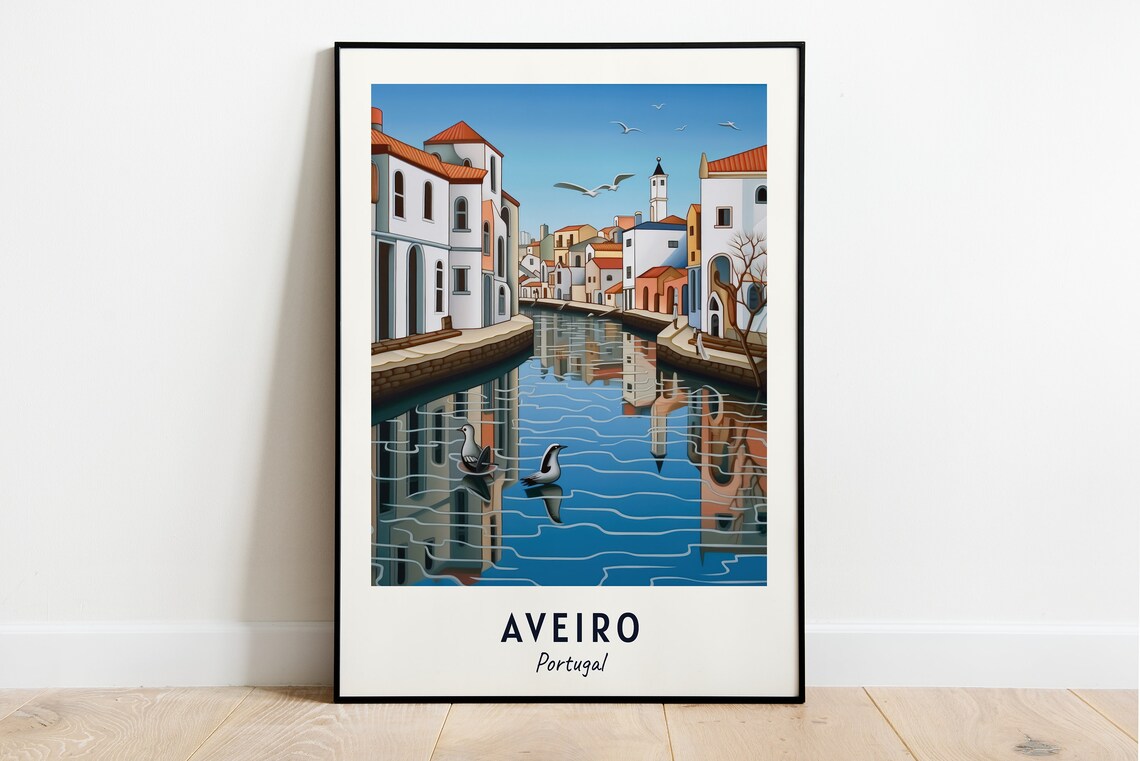 Aveiro Portugal Canal Boats Reflection Travel Poster Artwork