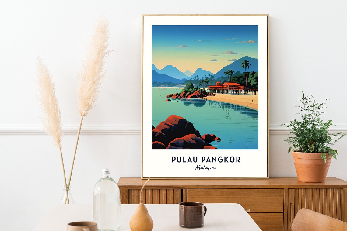 Pulau Pangkor Malaysia Sunset Beach Red Rocks Coast Travel Poster - Image 2