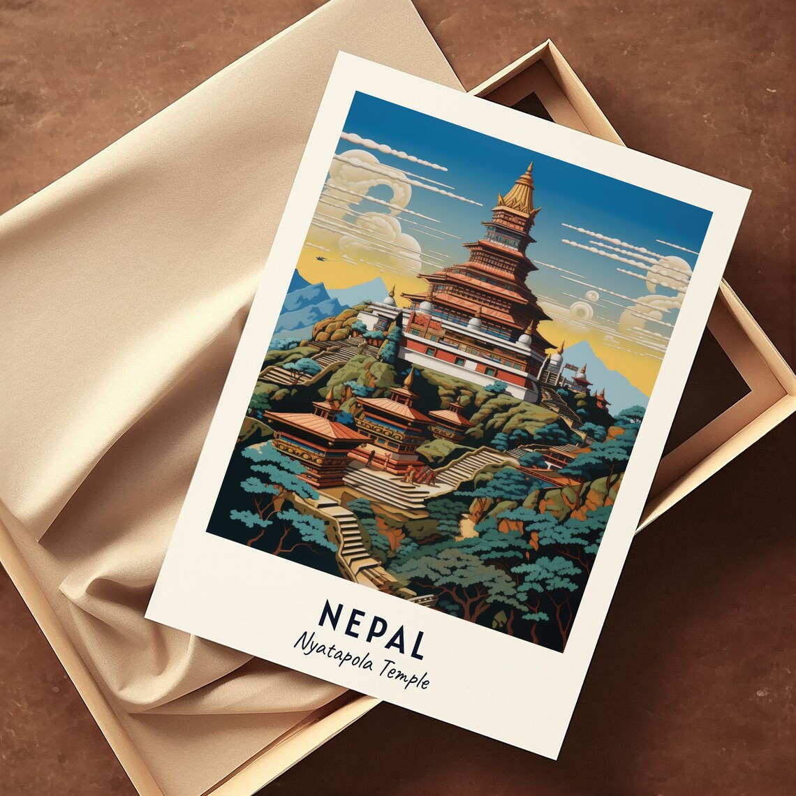 Nepal Nyatapola Temple Five Tier Pagoda Hilltop Travel Poster - Image 3