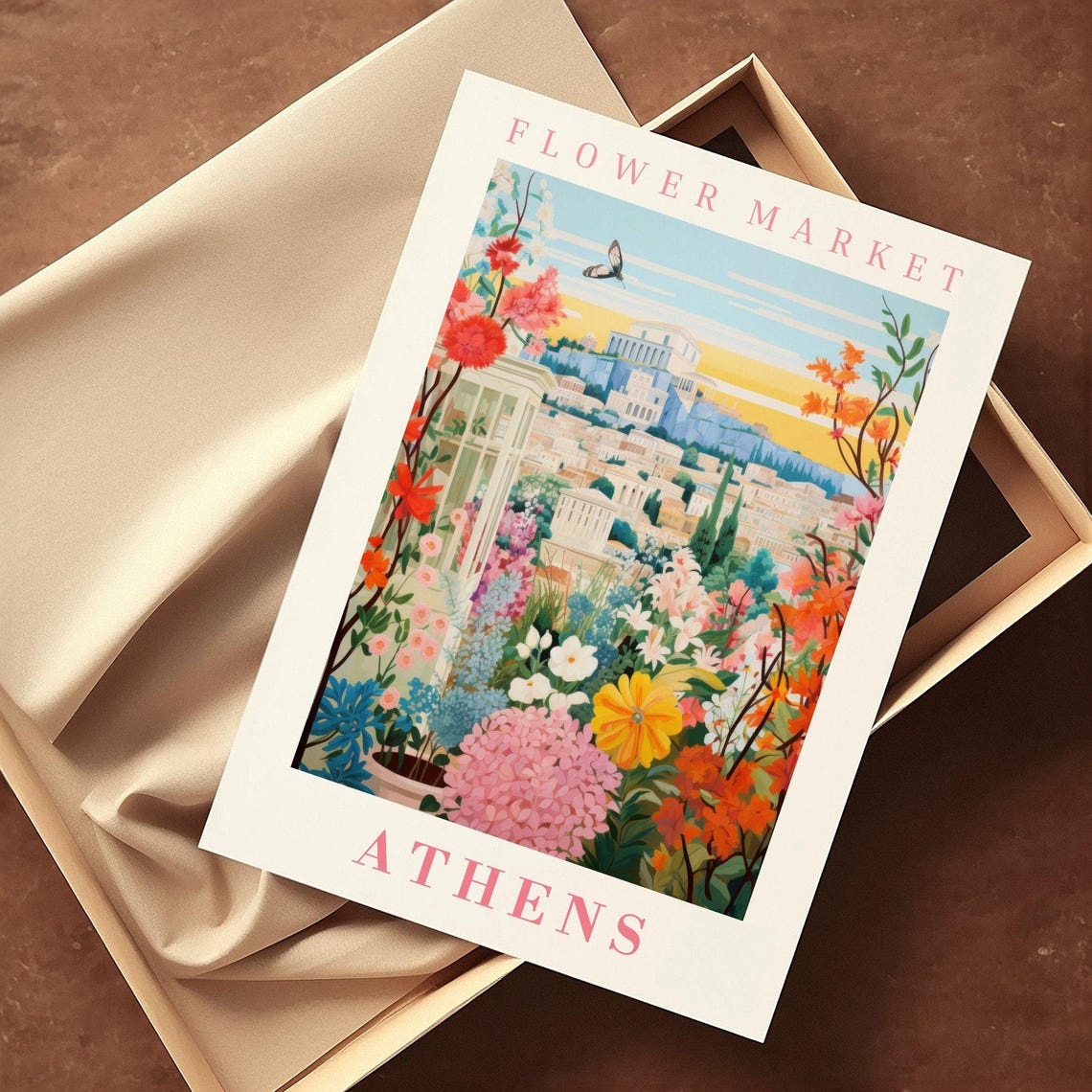 Athens Flower Market Poster with Acropolis Sunset Hydrangeas - Image 2