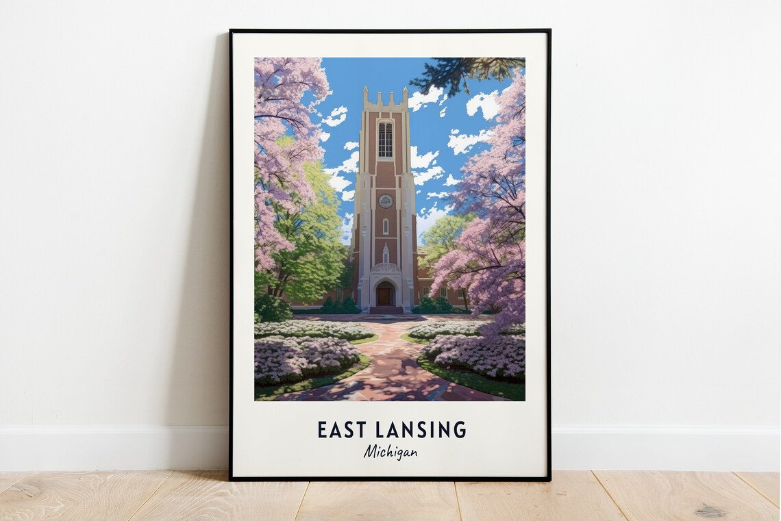 East Lansing Travel Poster, Michigan City Art Print
