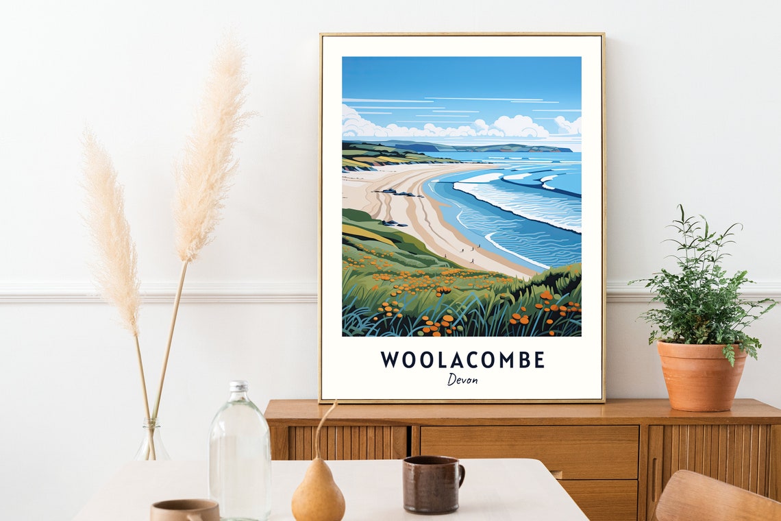 Woolacombe Devon Sandy Beach Dunes Wildflowers Travel Poster - Image 2