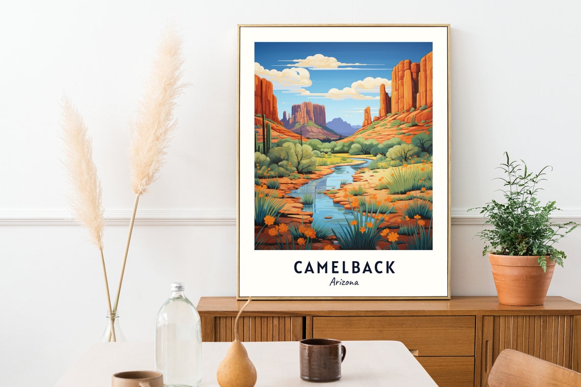 Camelback Arizona Red Rock Desert Stream Wildflower Trail Scene Poster - Image 2