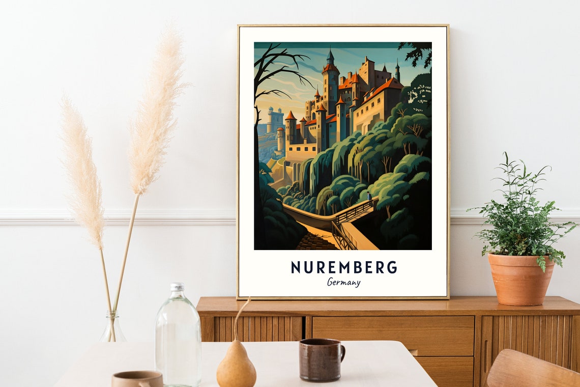 Nuremberg Germany Castle Hill Sunset Path Travel Poster Home Decor - Image 2