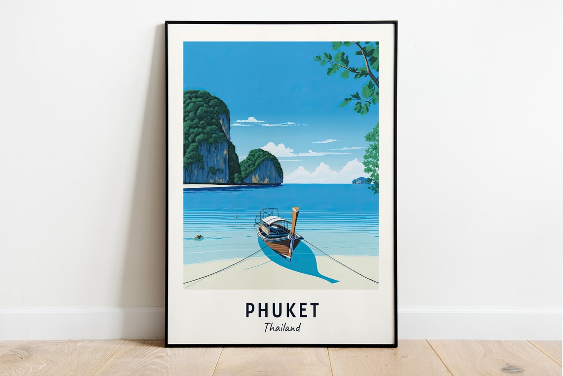 Phuket Thailand Longtail Boat Beach Travel Poster Keepsake Art