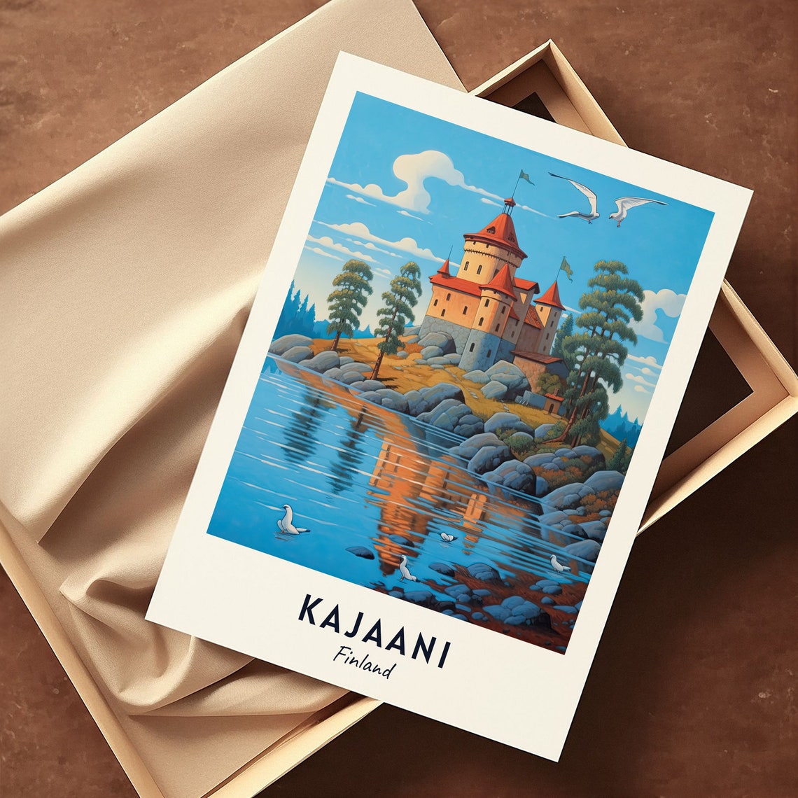 Kajaani Finland Lakeside Castle Mirror Reflection Travel Poster - Image 3