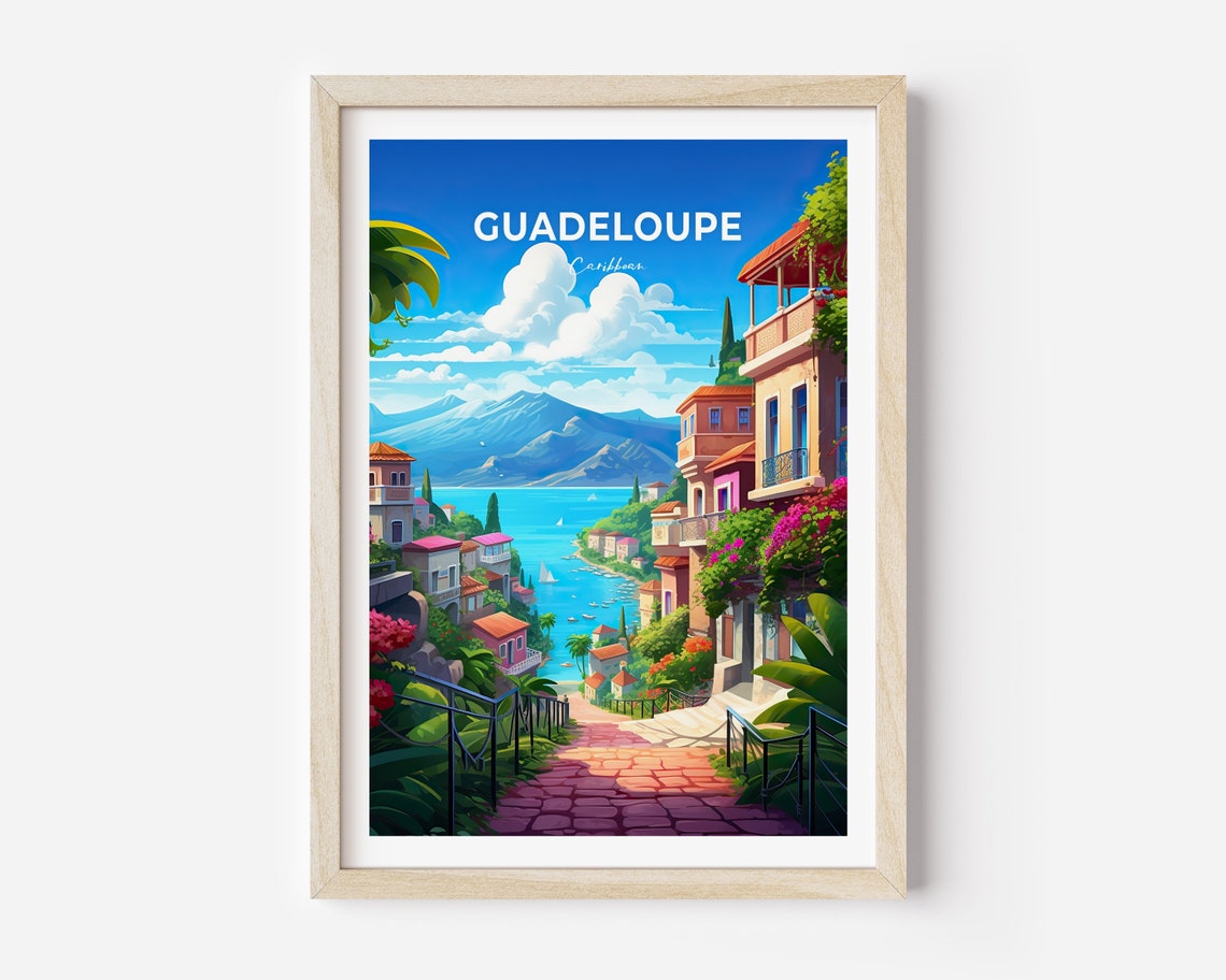 Guadeloupe Caribbean Seaside Village Bay Stairs Vista Poster