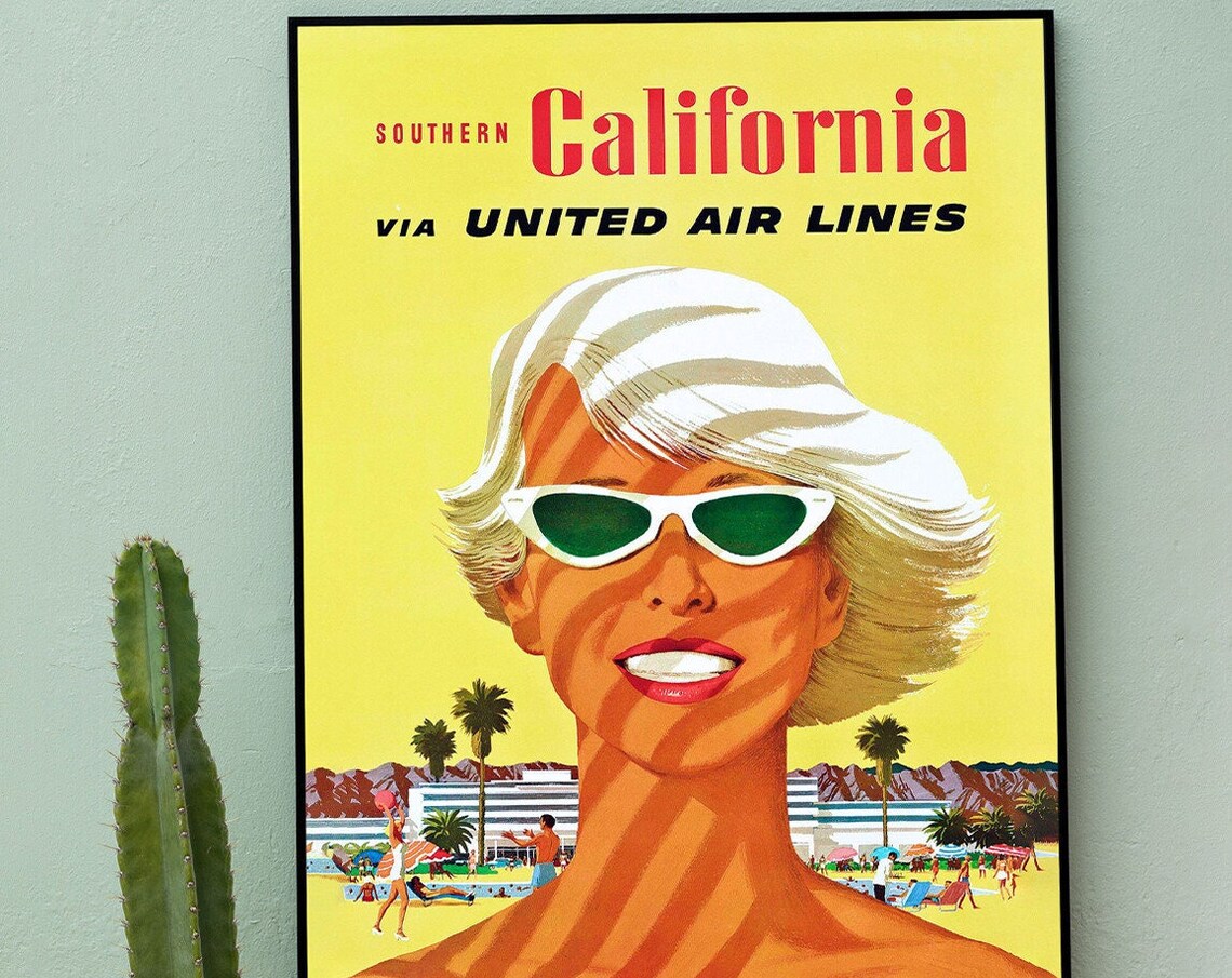 Southern California United Air Lines Retro Airline Travel Poster - Image 2