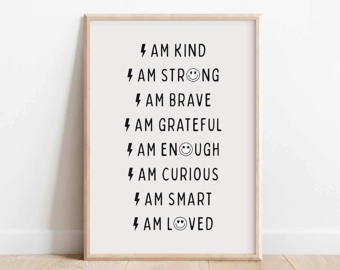 I Am Enough Lightning Bolt Positive Affirmations Kids Poster