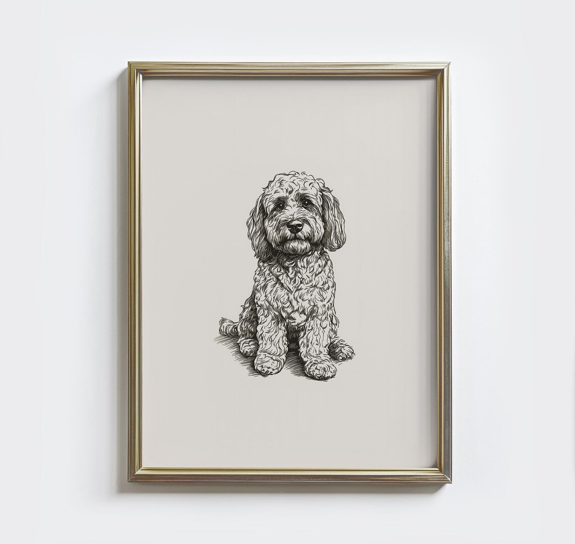 Cockapoo Sketch Print, Vintage Farmhouse Dog Art