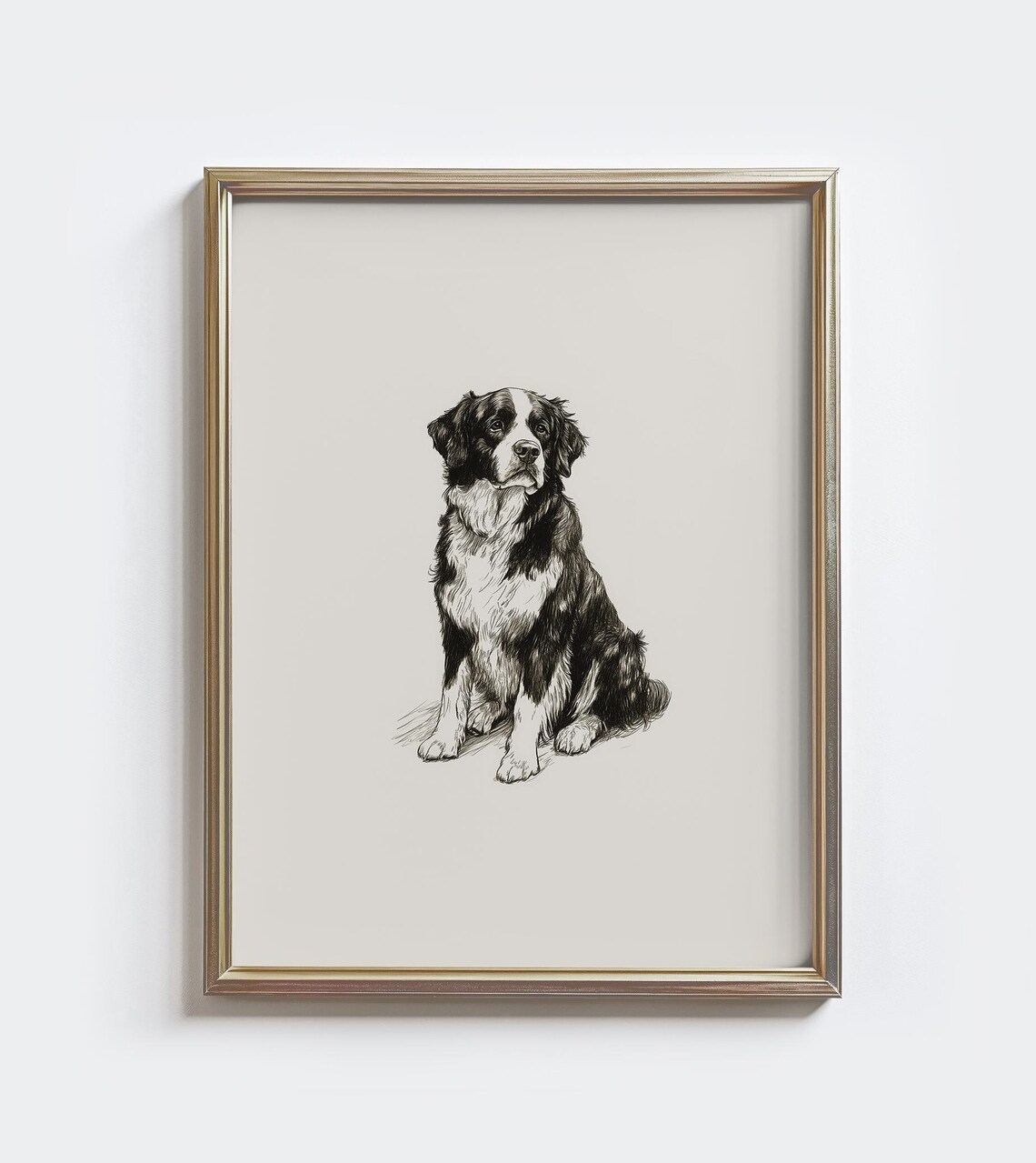 Bernese Mountain Dog Sketch Vintage Black and White Dog Portrait Farmhouse Poster
