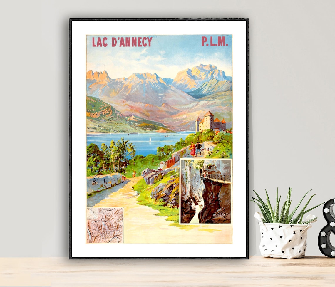 Lac dAnnecy PLM Vintage French Alpine Lake Scenic Travel Poster