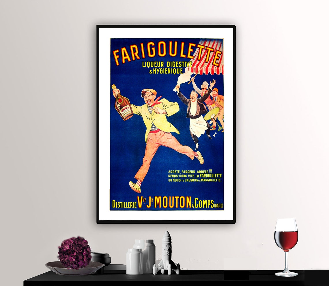 Farigoulette French Herbal Liqueur Comic Thief Chase Vintage Ad Poster