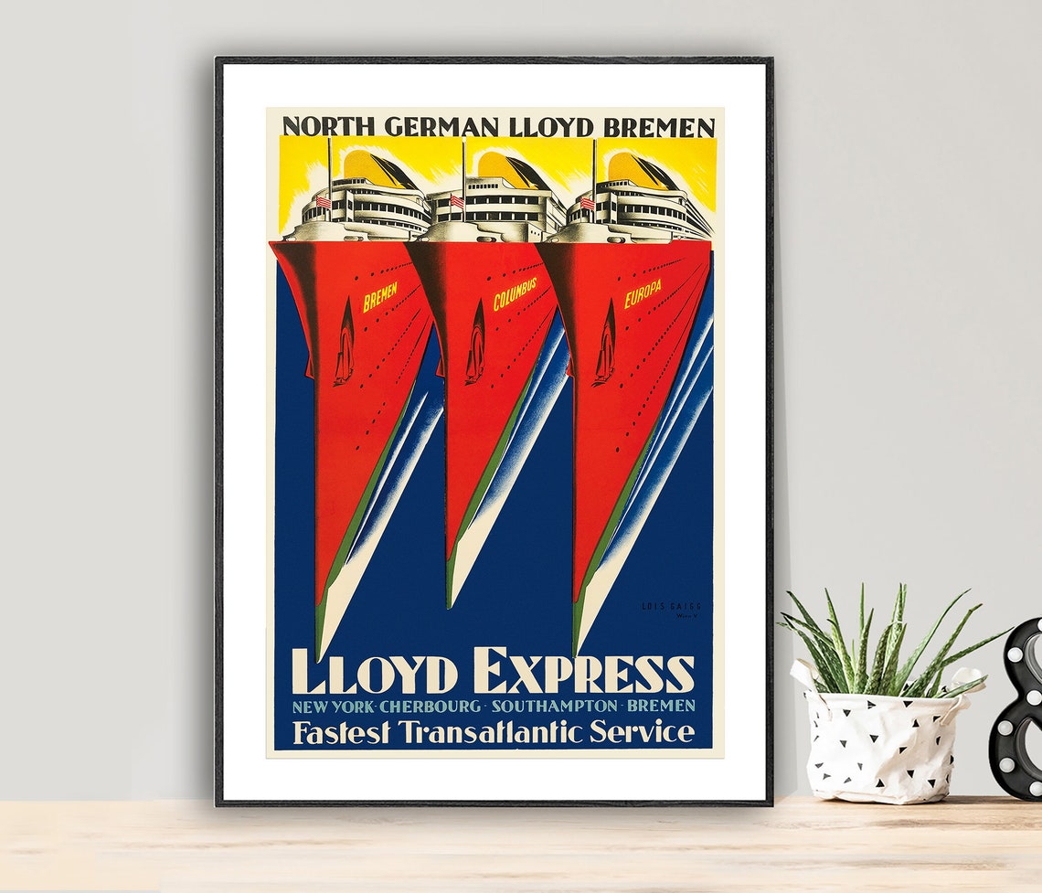 North German Lloyd Express Vintage Transatlantic Ocean Liner Poster