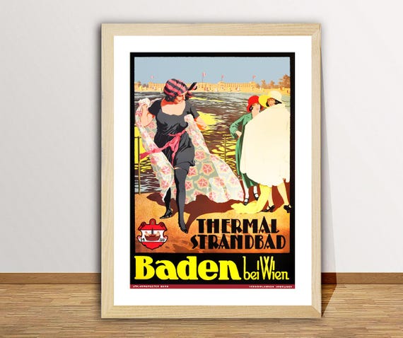 Baden Thermal Strandbad Baden Bei Wien Vintage Travel Poster