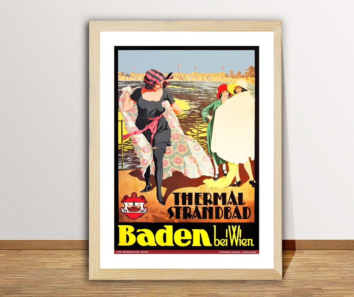 Baden Thermal Strandbad Baden Bei Wien Vintage Travel Poster