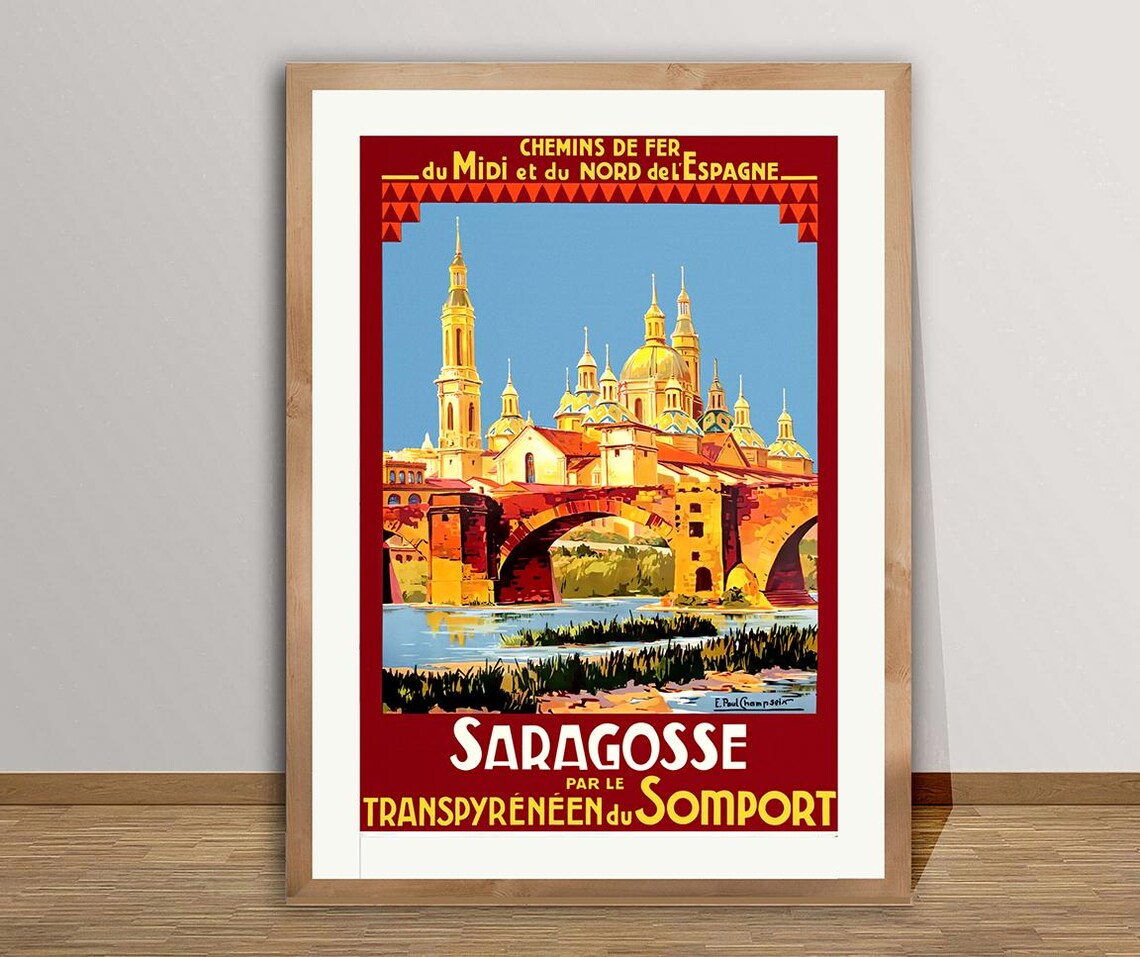 Saragosse Vintage Travel Poster, Spain Travel Poster