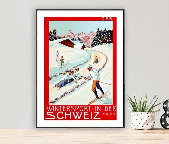 Wintersport In Der Schweiz Vintage Travel Poster Poster Print Or Print Gift Idea