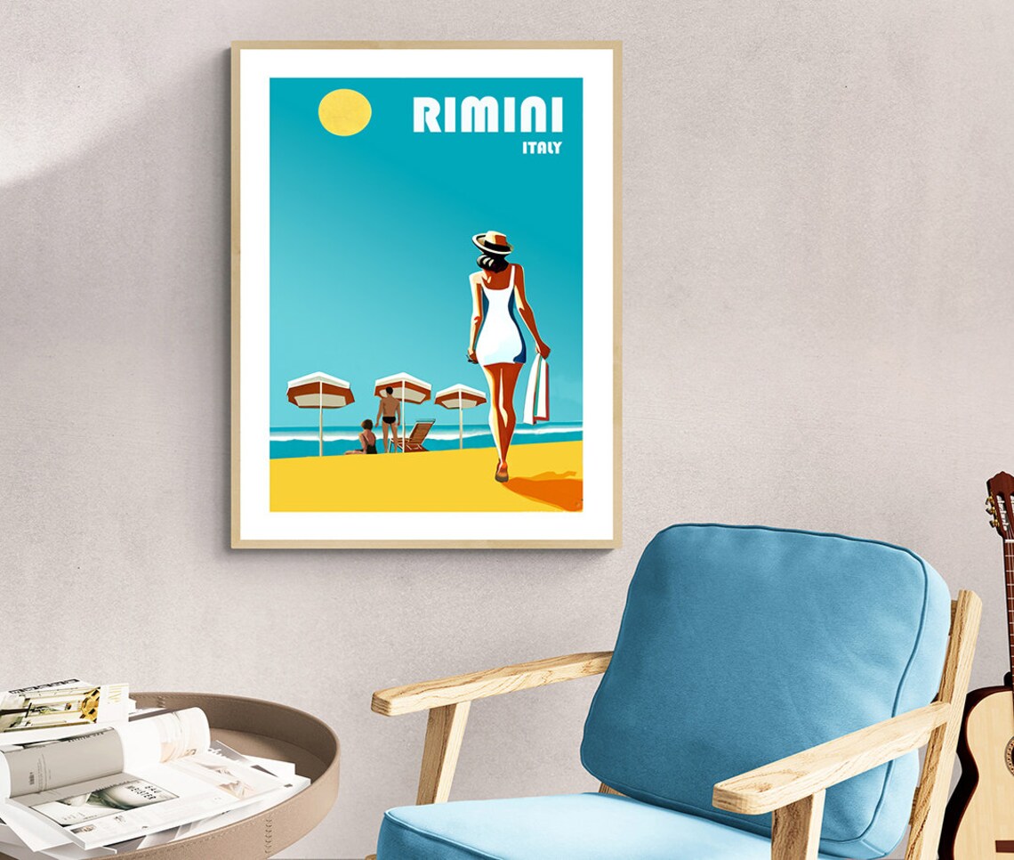 Rimini Italy Sunny Beach Umbrellas Vintage Italian Coast Travel Poster - Image 2