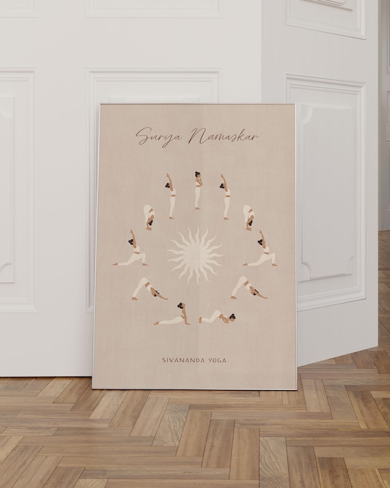 Yoga Sun Salutation Poster, Boho Gift for Girlfriend