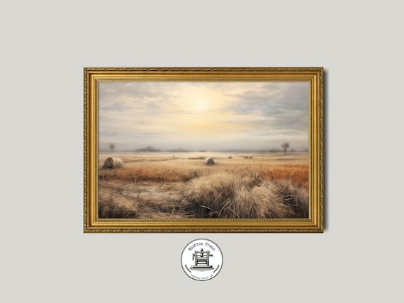 Vintage Sunset Fields Art Print Rustic Farmhouse Landscape