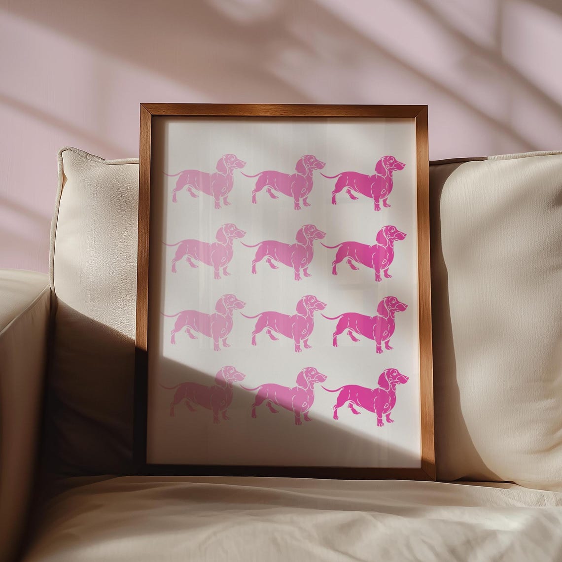 Pink Dachshund Dog Parade Pattern Girly Retro Fun Decor Poster