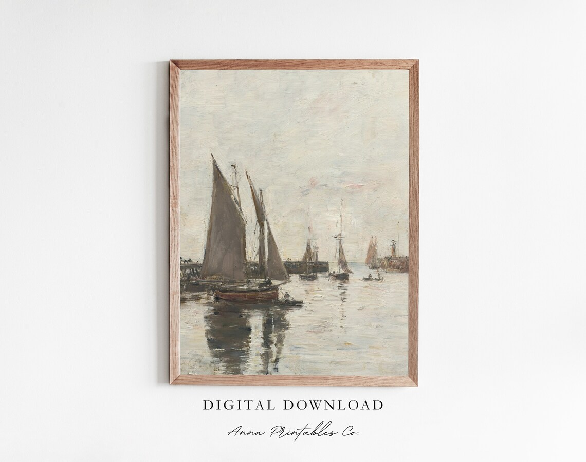 Antique Sailboats Harbor Impressionist Vintage Marine Poster