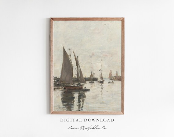Antique Sailboats Harbor Impressionist Vintage Marine Poster