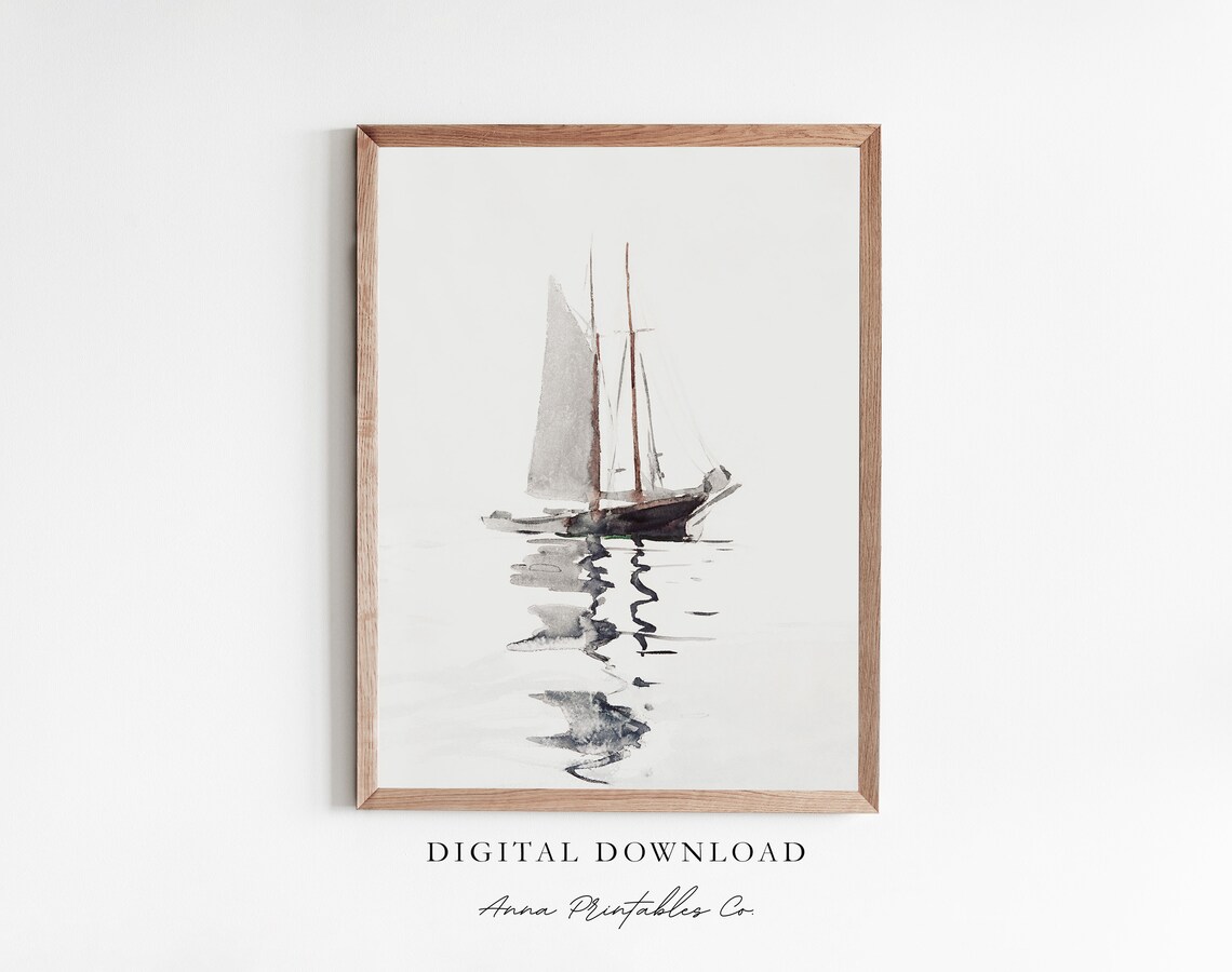 Sailboat Minimalist Watercolor Antique Nautical Painting Poster