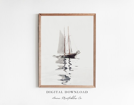 Sailboat Minimalist Watercolor Antique Nautical Painting Poster