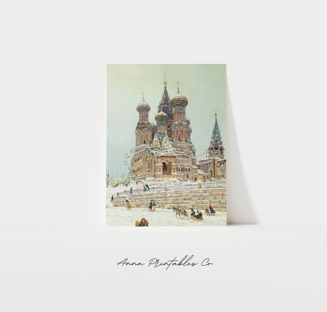 Saint Basil's Cathedral in Winter Moscow Vintage Scene Art Poster