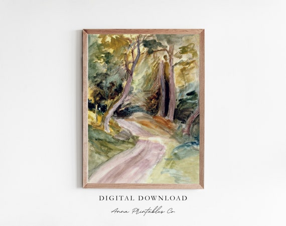 Forest Interior Antique Watercolor Forest Path Painting For Colorful Vintage Wall Art Fine Art Prints Decor