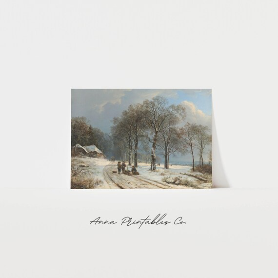 Snowy Village Road Vintage Winter Landscape Oil Painting Poster