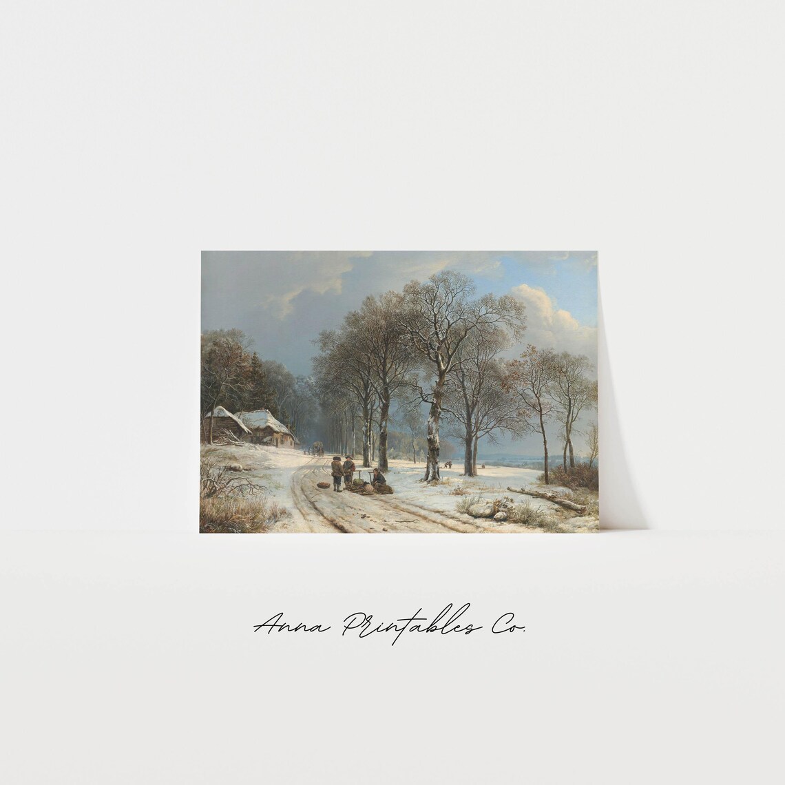Snowy Village Road Vintage Winter Landscape Oil Painting Poster