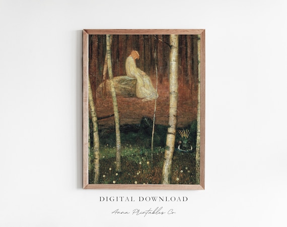 Princess and Lindworm in Dark Forest Fairy Tale Illustration Print