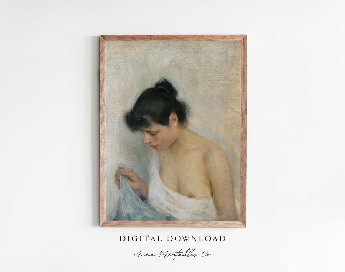 Elegant Woman White Draped Cloth Soft Vintage Portrait Poster