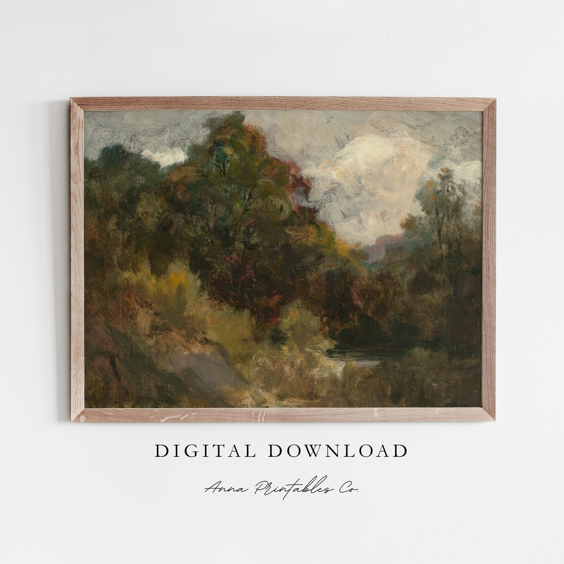 Moody Woodland Hills Oil Painting Dark Vintage Landscape Poster
