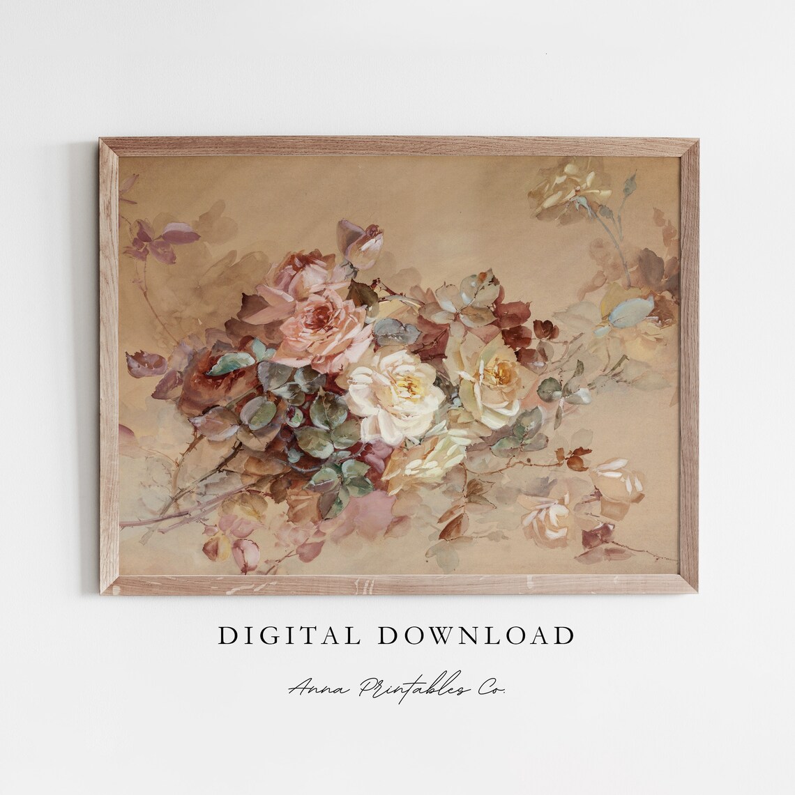 Bundle Of Roses Antique Rose Painting, Cottagecore