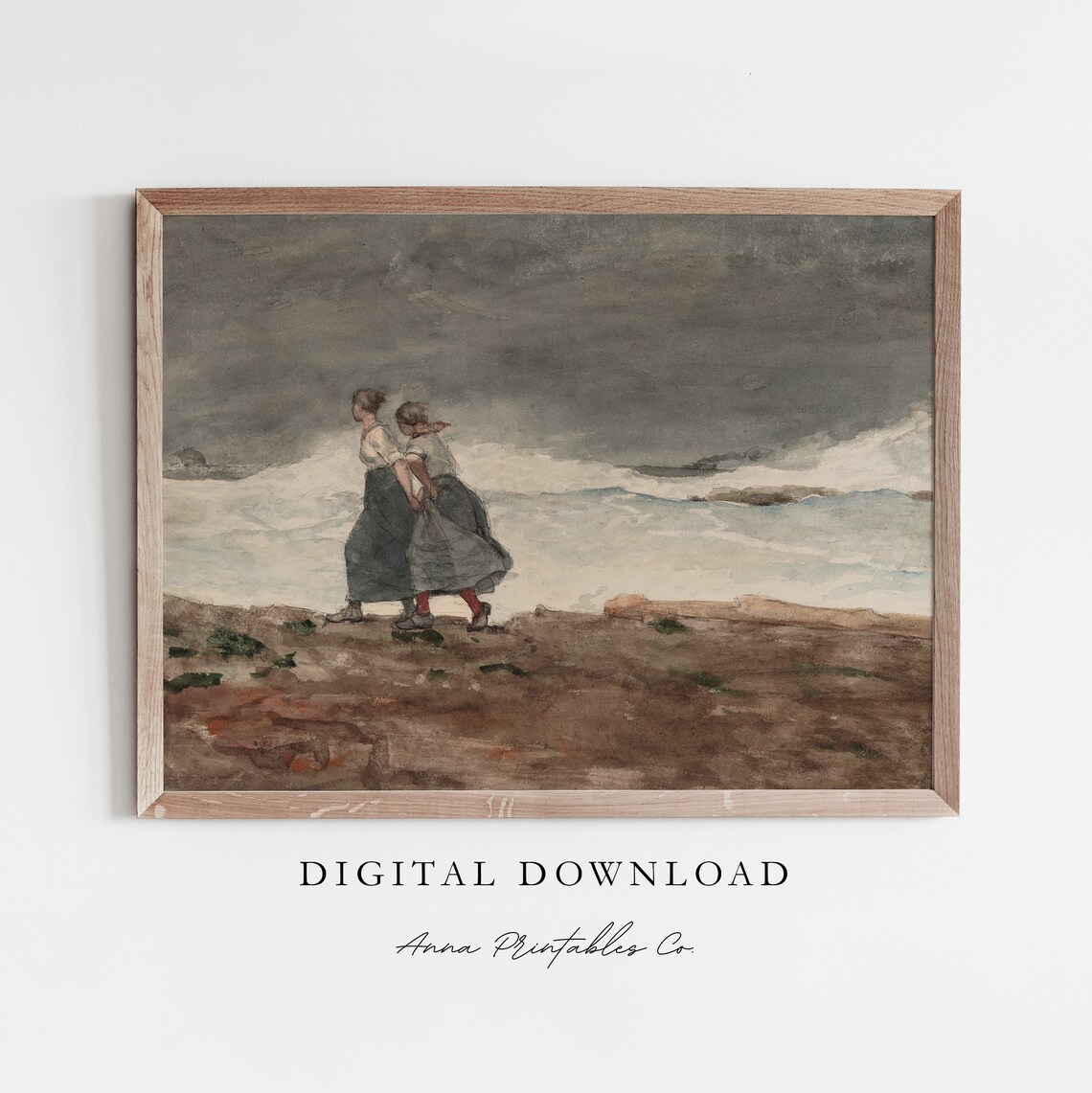 Sisters On The Beach Vintage Coastal Landscape Art Print