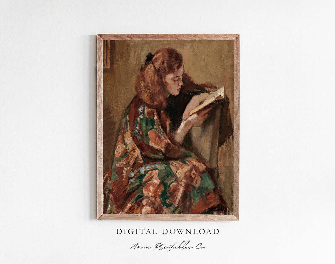 Portrait Of A Young Woman Reading, Vintage Art Print