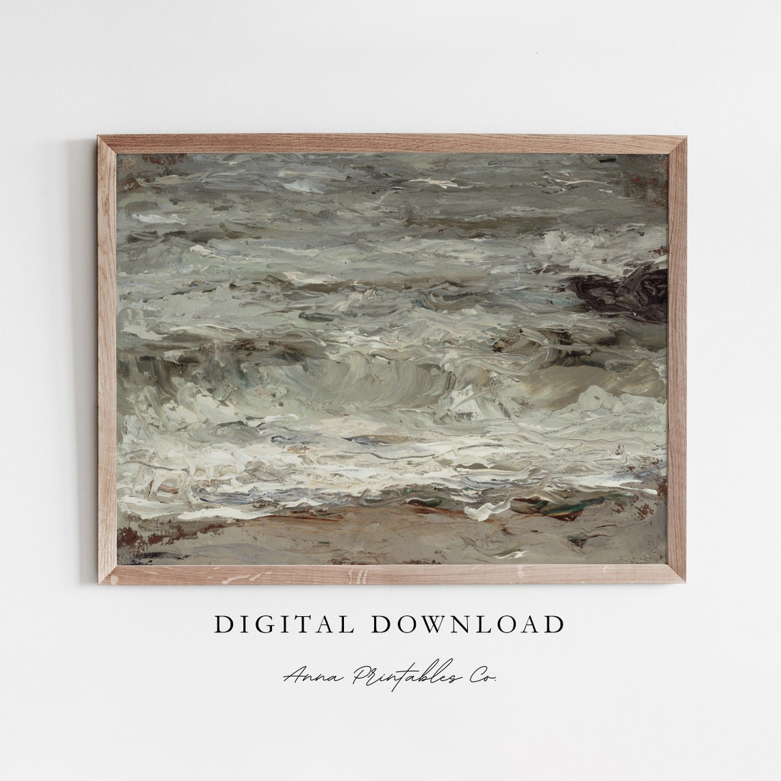 Muted Gray Abstract Ocean Waves Textured Seascape Painting Poster