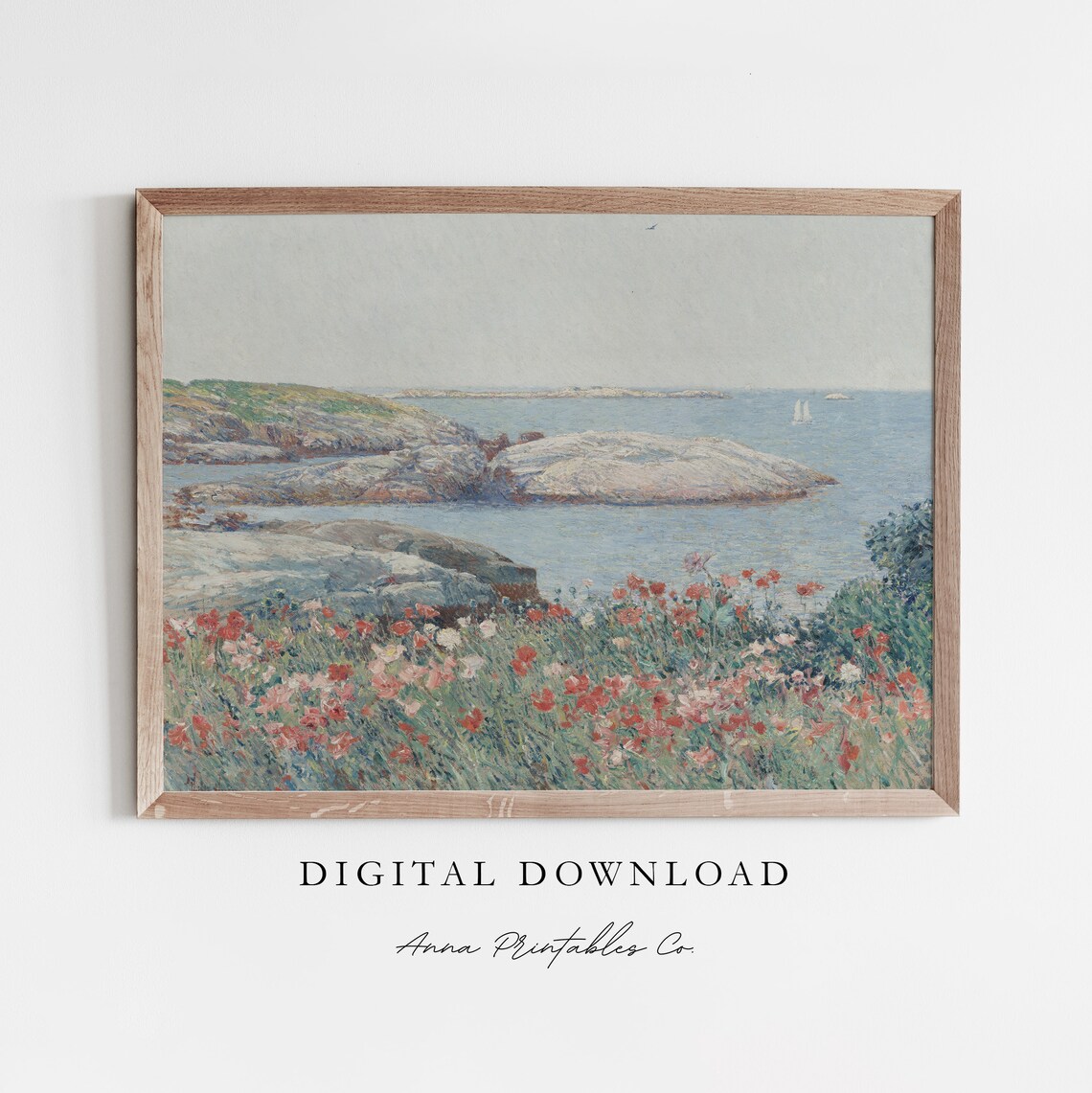 Field Of Flowers By The Sea Vintage Art Print