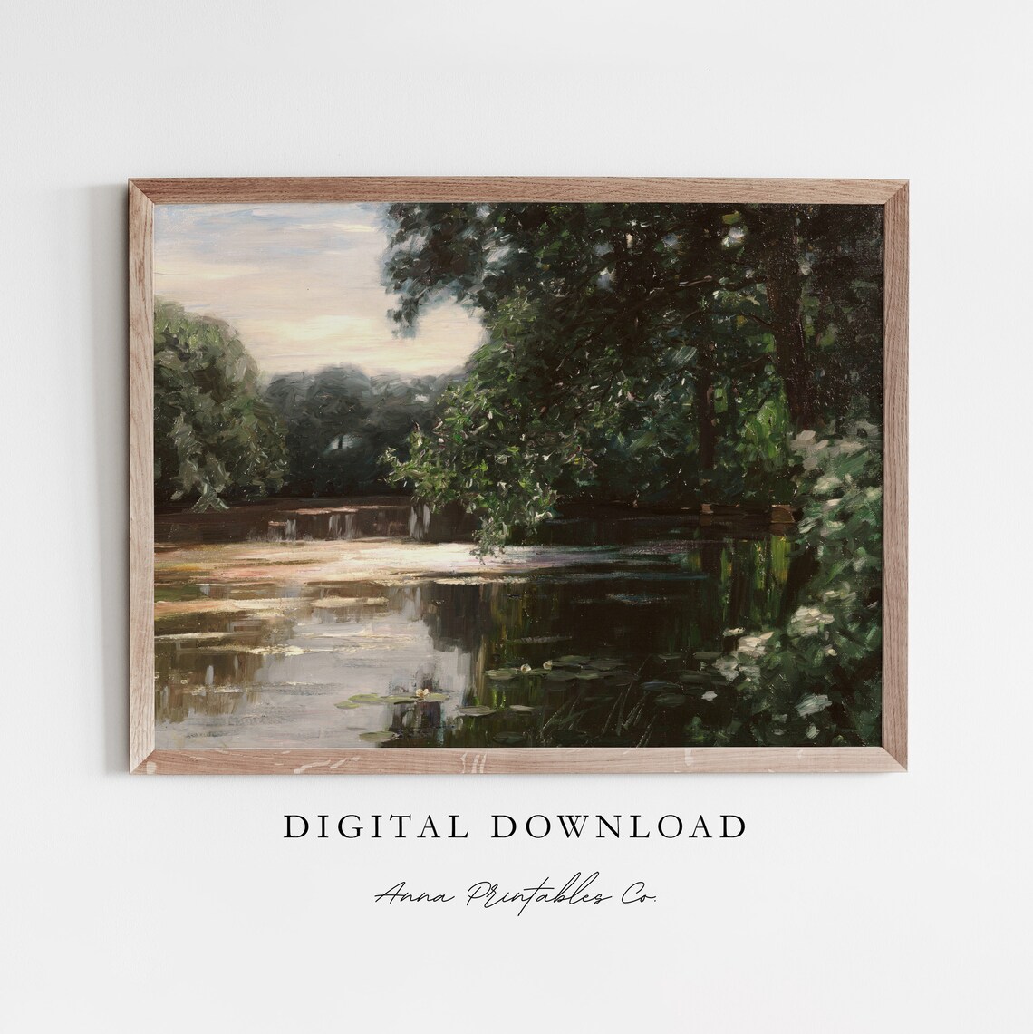 Lake At Dawn Antique Lake Painting, Cottagecore Art Print